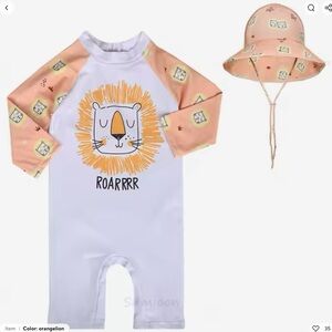 New long rash guard “lion” swim suit and hat 3-4T
